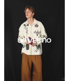【古早手绘】Unvesno(UN)25春夏印花隐藏纽扣麻感慵懒衬衫长袖