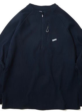 SURGE 藏蓝色华夫格半拉链速干轻便户外套头衫长袖TEE