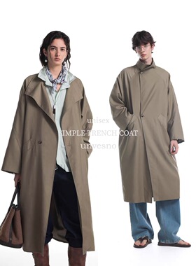 Unvesno(UN)老钱风简约立领宽松廓形休闲长款风衣秋季