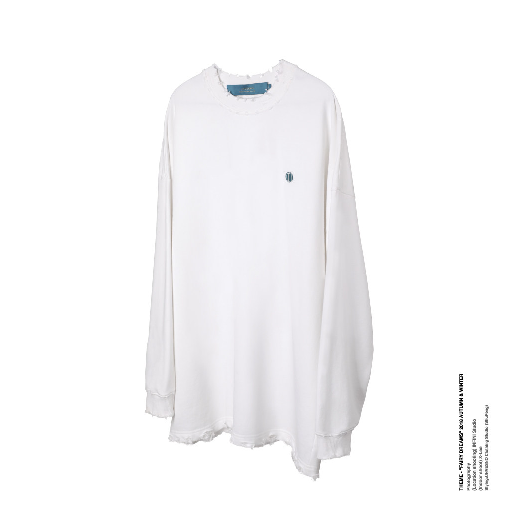 UNVESNO 18AW复古做旧白色日系潮牌基础款情侣打底衫长袖套头卫衣