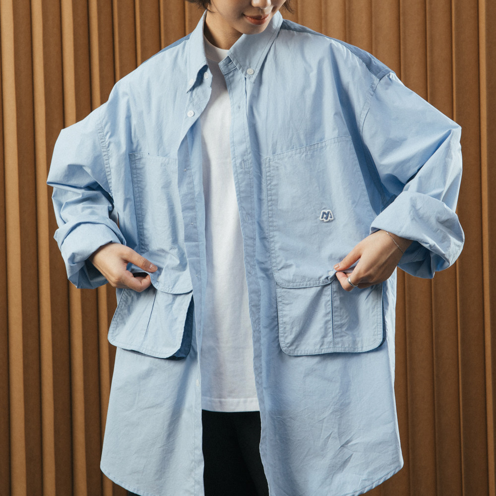 DAKYAM(达人) 22AW 高密府绸猎装口袋拼接撞色纯棉简约长袖衬衫男