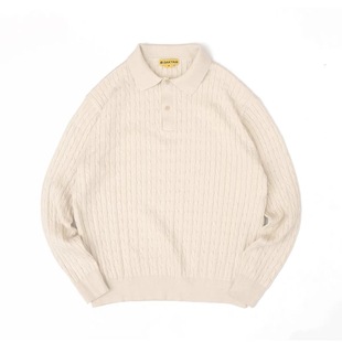 Polo DAKYAM Button Cable 秋冬日系翻领扭纹麻花复古毛衣 达人