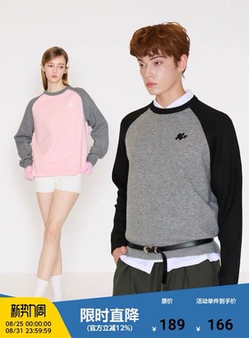 MYSAMESAME 美式复古插肩袖撞色毛衣圆领宽松百搭休闲打底针织衫