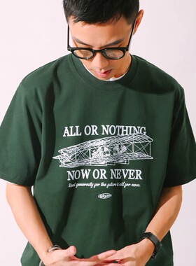 DAKYAM(达人) All FOR NOW TEE 飞行器潮流圆领纯棉短袖印花Tee恤