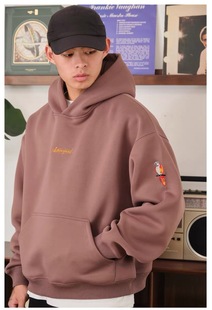 ACTIONS 秋冬重磅Boxy短宽刺绣连帽卫衣美式廓形加厚基础套头帽衫