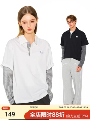 MYSAMESAME26SS条纹拼接假两件Polo衫设计感街头宽松长袖上衣男女