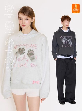 MYSAMESAME猫爪字母印花连帽卫衣男女2025秋宽松休闲美式慵懒外套