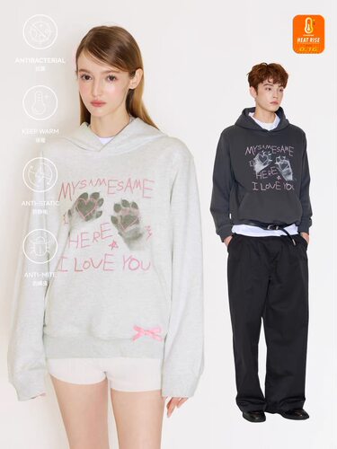 MYSAMESAME猫爪字母印花连帽卫衣男女2025秋宽松休闲美式慵懒外套