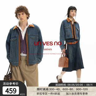【复古洗水】Unvesno (UN)高级感拼接宽松复古男女款牛仔夹克外套
