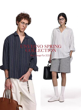 【竖条肌理】Unvesno(UN)静奢日常通勤 V领简约长袖衬衫