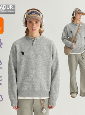 MYSAMESAME软糯抗菌保暖仿牛绒亨利领长袖毛衣复古宽松针织衫男女