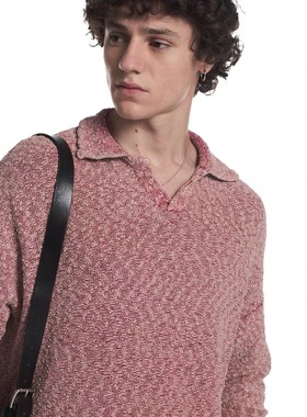 【做旧流苏】Unvesno(UN)三种工艺色染褪色翻领豆豆纱POLO毛衣