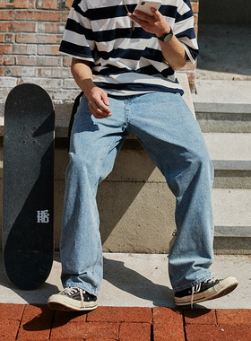 RETROMIND 19SS 休闲日系潮流直筒牛仔裤男女同款宽松复古长裤男