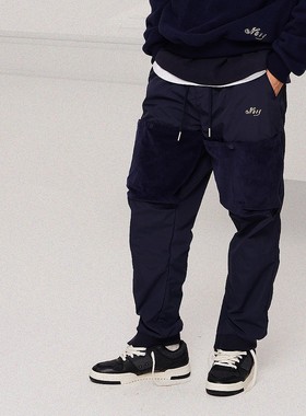 ANB2022秋冬 / ANB NAVY藏青色纯色灯芯绒贴袋机能长裤