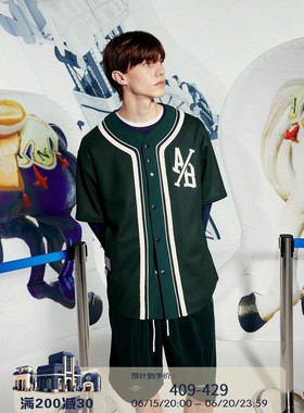 ANB2023春夏 / A/B贴布设计复古棒球比赛服短袖衬衫（藏青/墨绿）