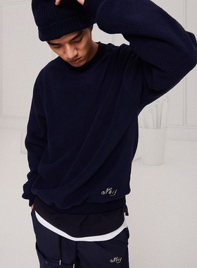 ANB2022秋冬 / ANB NAVY 新款藏青色纯色摇粒绒保暖圆领卫衣