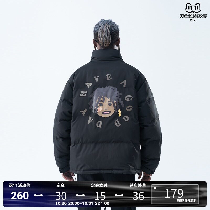 街头手绘宽松立领棉服