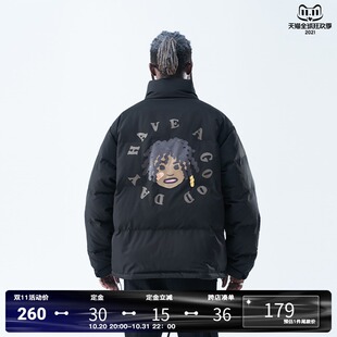 harsh and cruel 街头手绘卡通脏辫金牙黑人小孩保暖宽松立领棉服