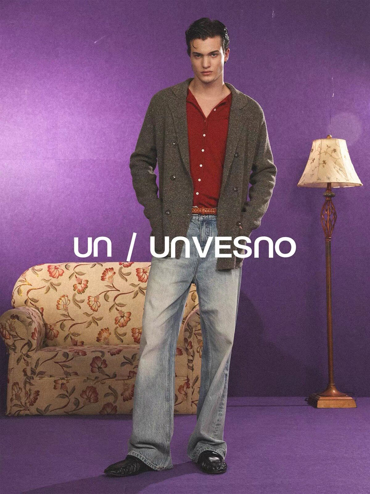【羊毛混纺】Unvesno(UN)老钱风意式彩纱双排扣休闲针织毛衣西装