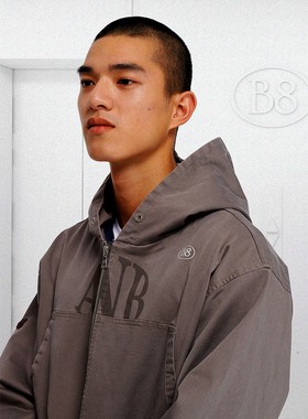 ANB2022秋季 / ANB B8 新款主题水洗拉链夹克帽衫（藏青色/灰色）