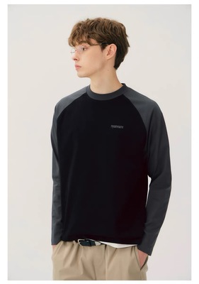 MYSAMESAME25AW亲肤棉复古拼接插肩校园长袖T恤圆领新款潮牌情侣