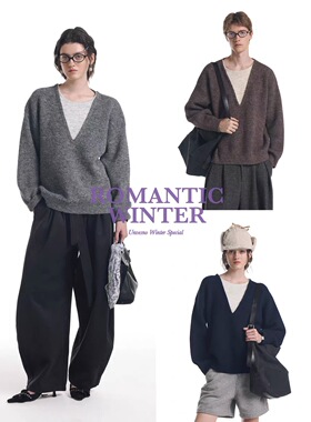 【假两件】Unvesno(UN)高智感V领拼色杂色羊驼长毛羊毛混纺针织衫