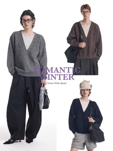 【假两件】Unvesno(UN)高智感V领拼色杂色羊驼长毛羊毛混纺针织衫