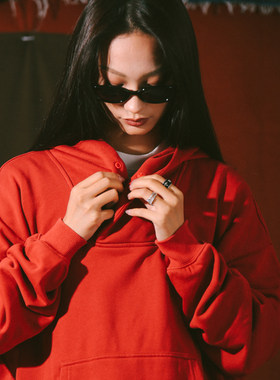 DAKYAM (达人) 秋冬LOGO毛巾绣连帽套头长袖卫衣本命年红色男女