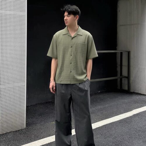 OBSERVER SSA 立体暗纹古巴领度假风休闲日系宽松短袖衬衫
