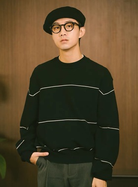 DAKYAM(达人)2025A/W Woven Lines Knit轻构短款宽松BOXY条纹毛衣