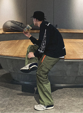 SUPERTOFU(SPTF)AW19复古做旧国潮拼接撞色可束脚宽松工装裤