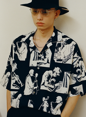 SUPERTOFU(SPTF)SS21新品 音乐主题人像图案ALOHA夏威夷短袖衬衫