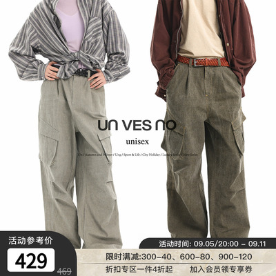 【做旧酵洗】Unvesno(UN)Vintage休闲款珠地棉斜切口袋打折工装裤