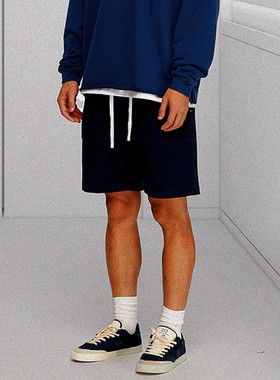 ANB2022秋季 / ANB B8 新款主题水洗做旧抽绳短裤（藏青色/灰色）