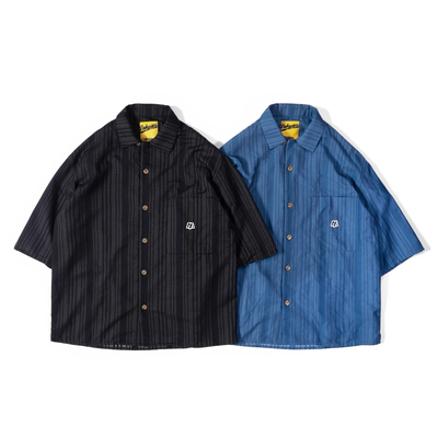 点状色织宽松型古巴短袖衬衫