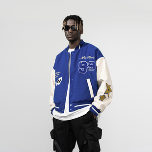 harshandcruel 手绘星星毛巾绣刺绣贴布绣毛呢vibe美式棒球夹克