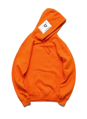 原创设计潮牌STNW秋冬美式街头百搭橙色情侣款连帽加绒抓绒卫衣男