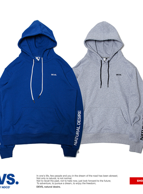 蓝牌DEVSAW印花带帽薄毛圈灰蓝色双色卫衣HOODIE18