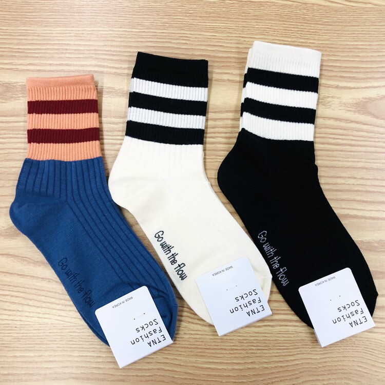 【店内袜满5双包邮】韩国条纹拼色女袜子女生可爱棉袜女士短袜子