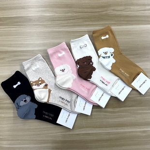韩国新款 袜女生棉质短袜子韩国袜子 可爱狗狗图案女棉袜女款