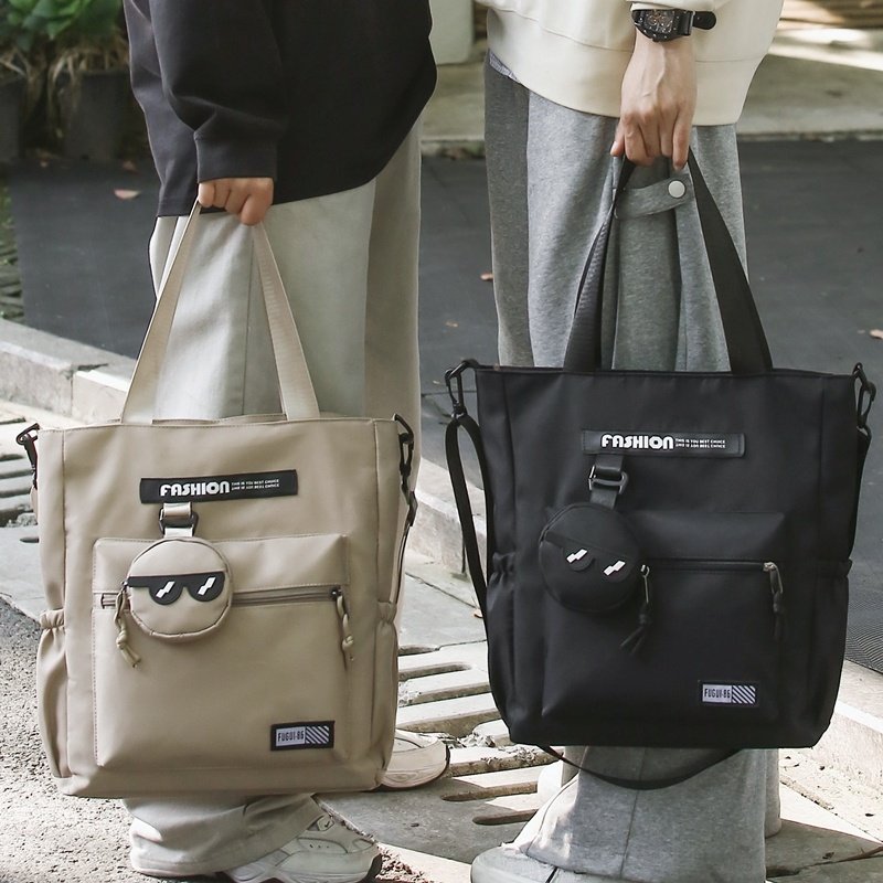 手提包男大容量帆布单肩斜挎包初中生高中学生上课补习拎书手提袋