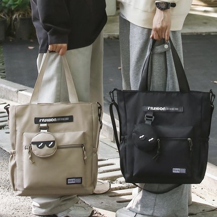 手提包男大容量帆布单肩斜挎包初中生高中学生上课补习拎书手提袋