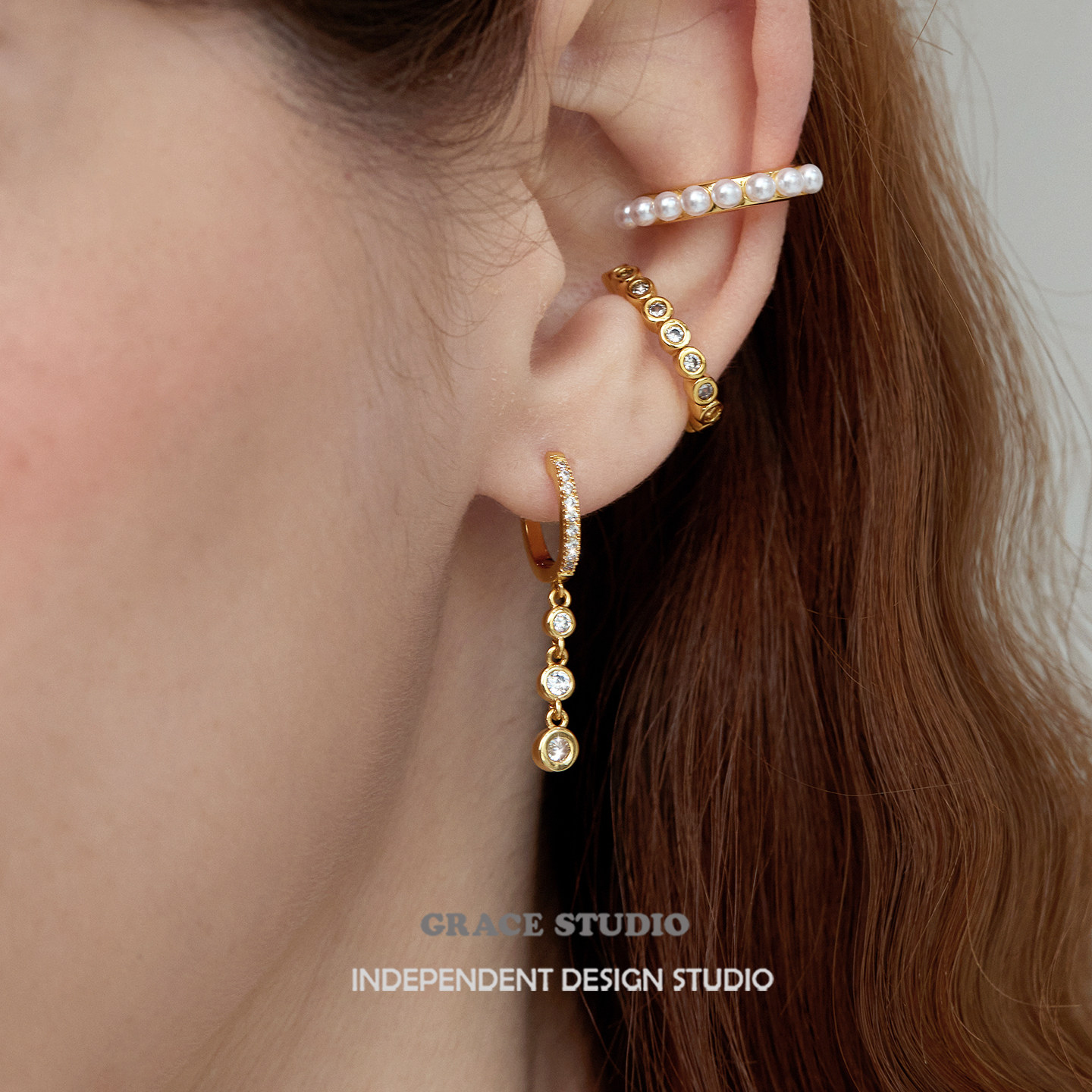 G/S 超美夏日泡泡闪钻灵动长款耳环流苏耳饰女珍珠耳夹锆石耳骨夹