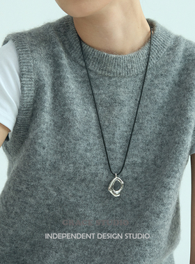 G/S周末美学 原创几何金属吊坠黑皮绳长项链简约cos可调节毛衣链