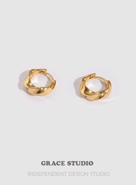 G/S纽约城 法式麻花扭纹金属小耳圈女 ins风简约精致百搭通勤耳环