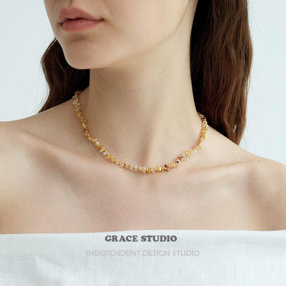 G/S度假风晶莹天然石串珠项链