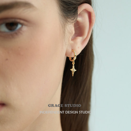 G/S小众个性微镶锆石四芒星耳环