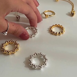 立体爱心戒指韩国简约时髦休闲个性 小众设计师款 指环 S苏美之吻