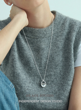 G/S 高级感极简冷淡几何吊坠毛衣链调色盘银色金属长项链男女同款