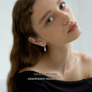 耳环女极简精致金银色耳钉 高级感简约水滴撞色后挂式 S巴黎街头